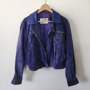 Womens Vintage Suede Leather Purple Jacket By Sammy Jo France Small/Medium